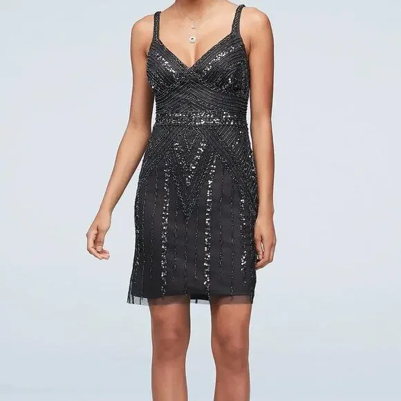 MARINA Black Sequin Mini Dress – Size 2 | Gatsby Glam | Like NEW - Picture 2 of 8